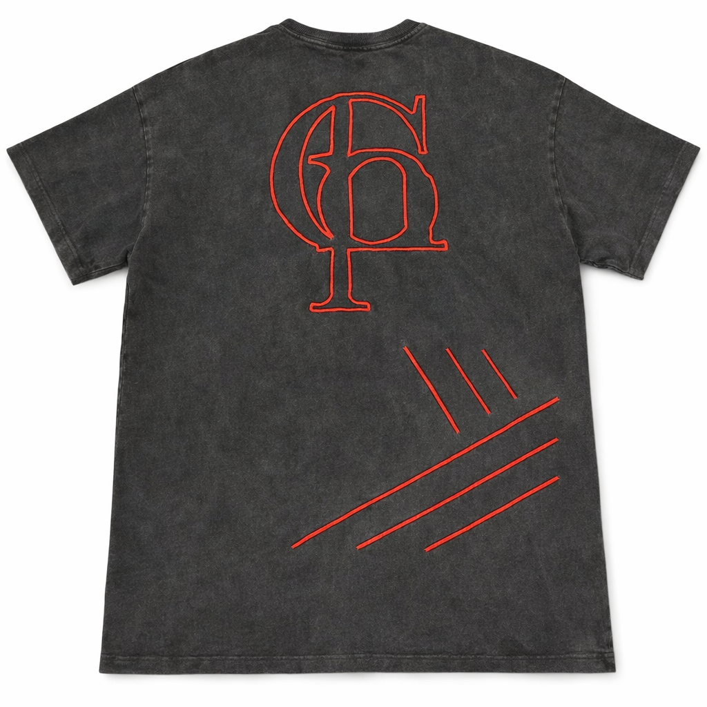 Stonewashed Tee - Red Embroidery (Oversized)