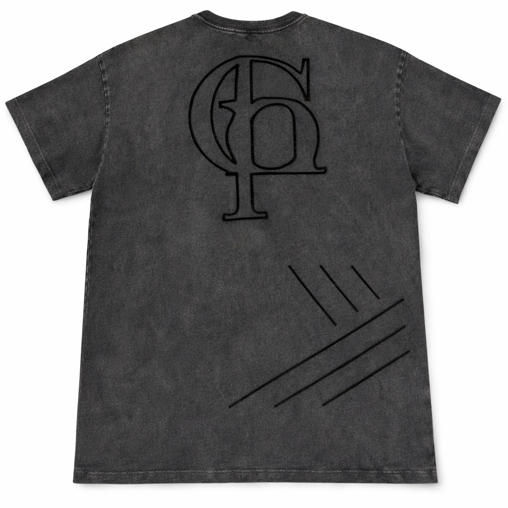 Stonewashed Tee with Black Embroidery (Oversized)
