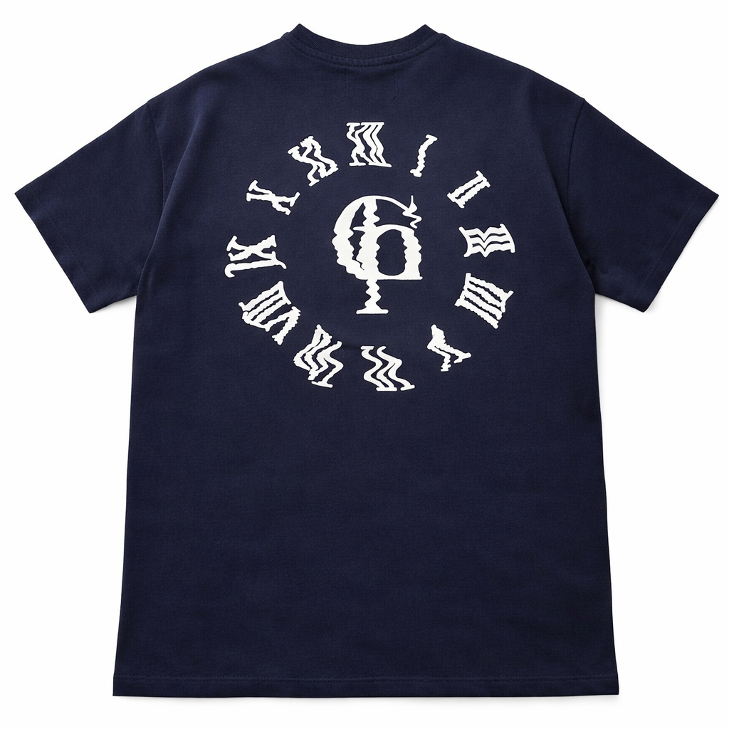 Navy Tee with White Rubber Print (Oversized)