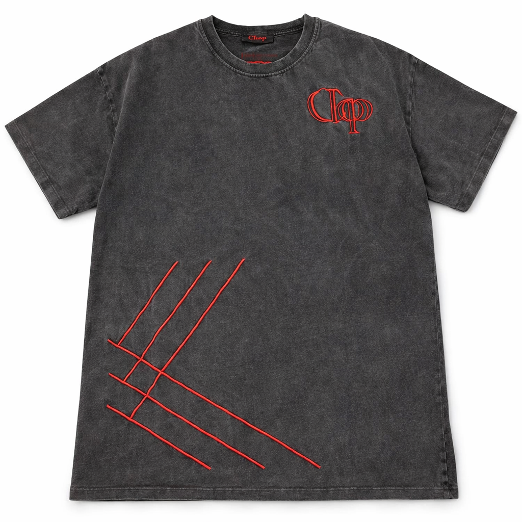 Stonewashed Tee - Red Embroidery (Oversized)