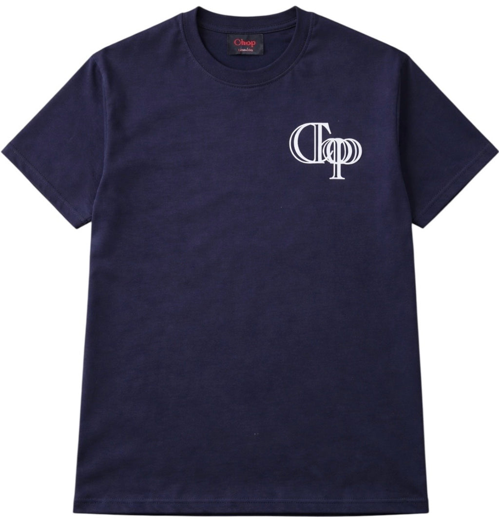 Navy Tee with White Rubber Print (Oversized)
