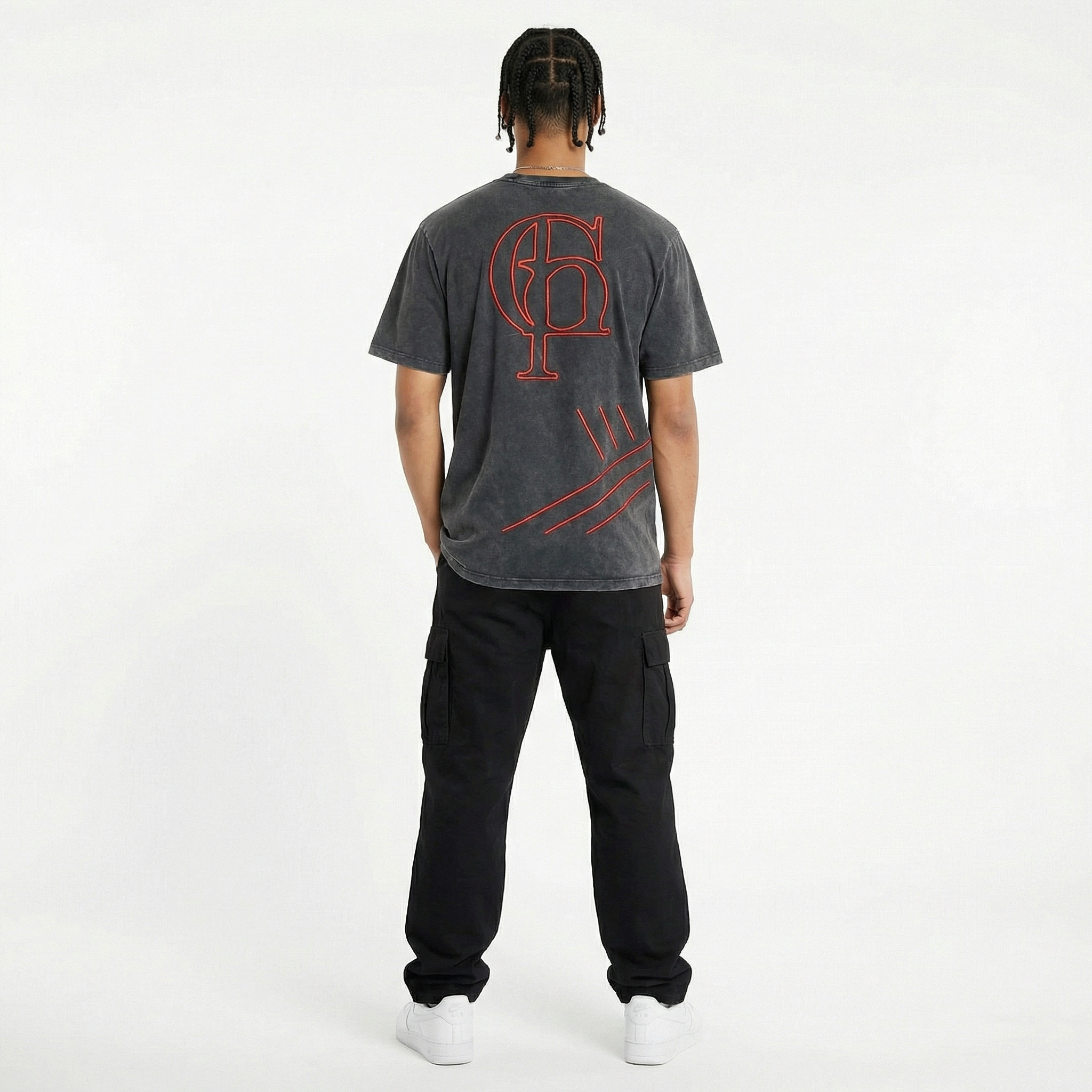 Stonewashed Tee - Red Embroidery (Oversized)