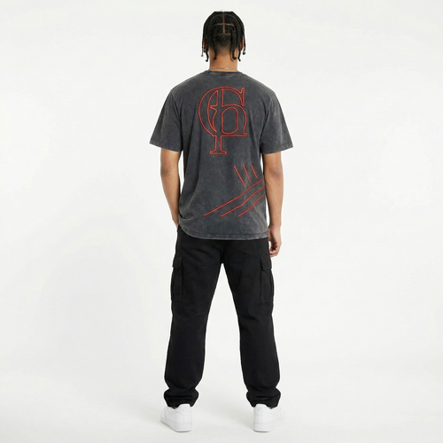 Stonewashed Tee - Red Embroidery (Oversized)