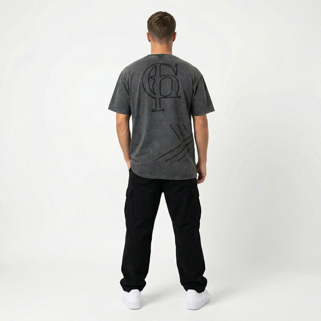 Stonewashed Tee with Black Embroidery (Oversized)