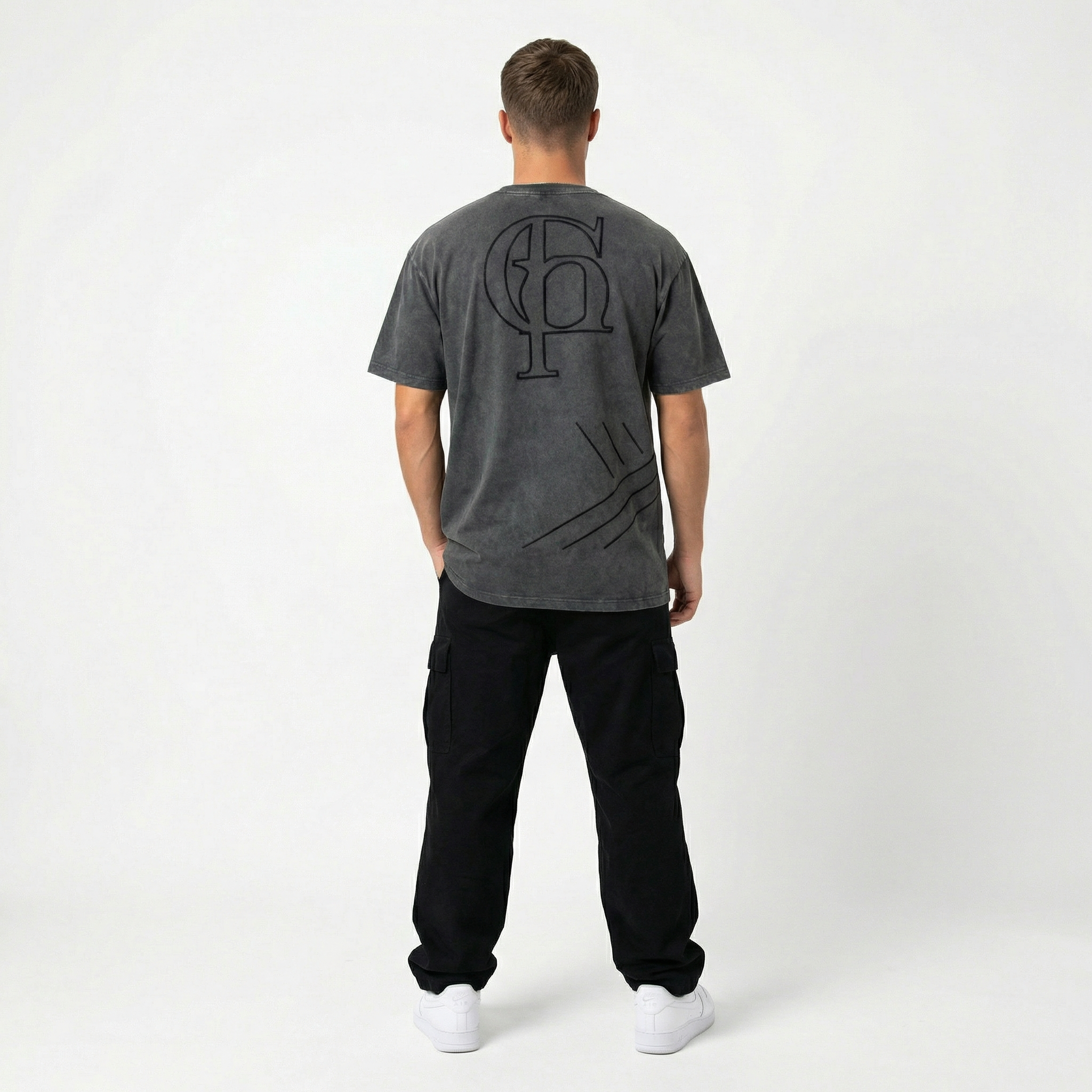 Stonewashed Tee with Black Embroidery (Oversized)