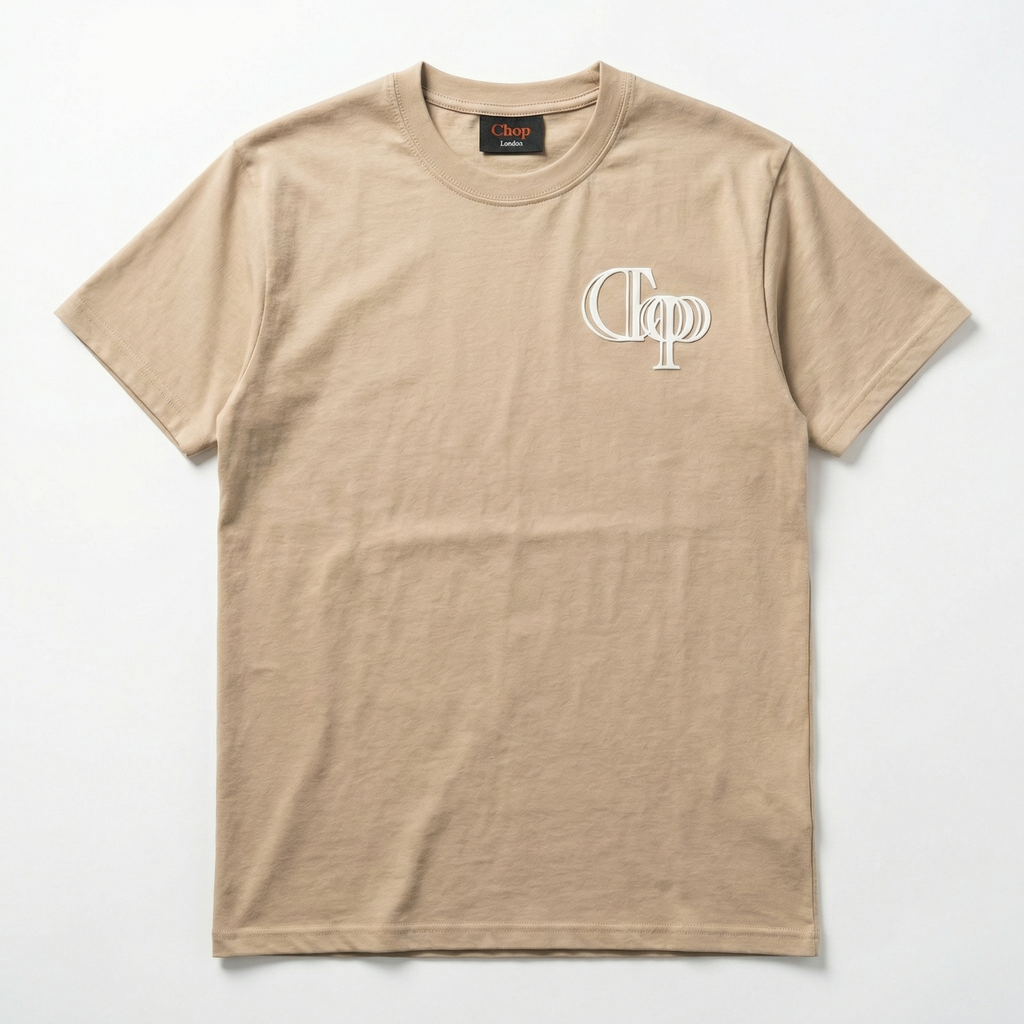 Beige Tee with White Rubber Print (Oversized)