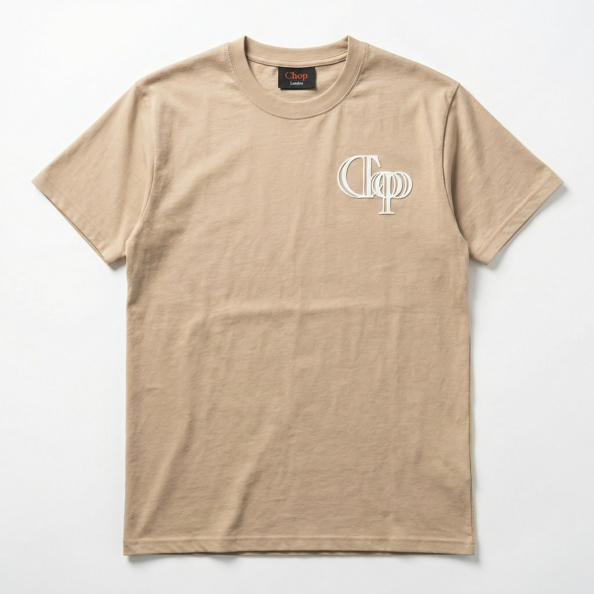 Beige Tee with White Rubber Print (Oversized)
