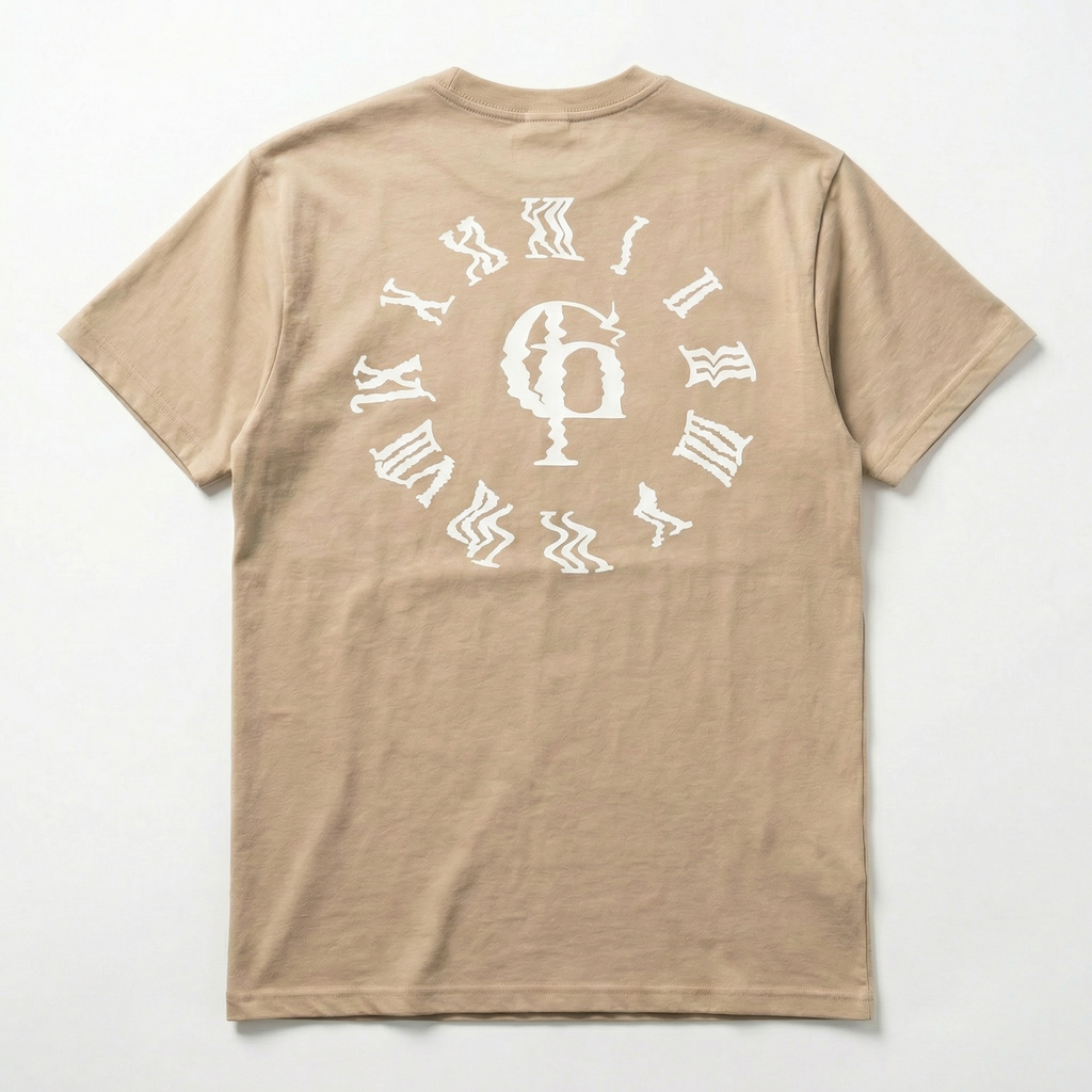 Beige Tee with White Rubber Print (Oversized)