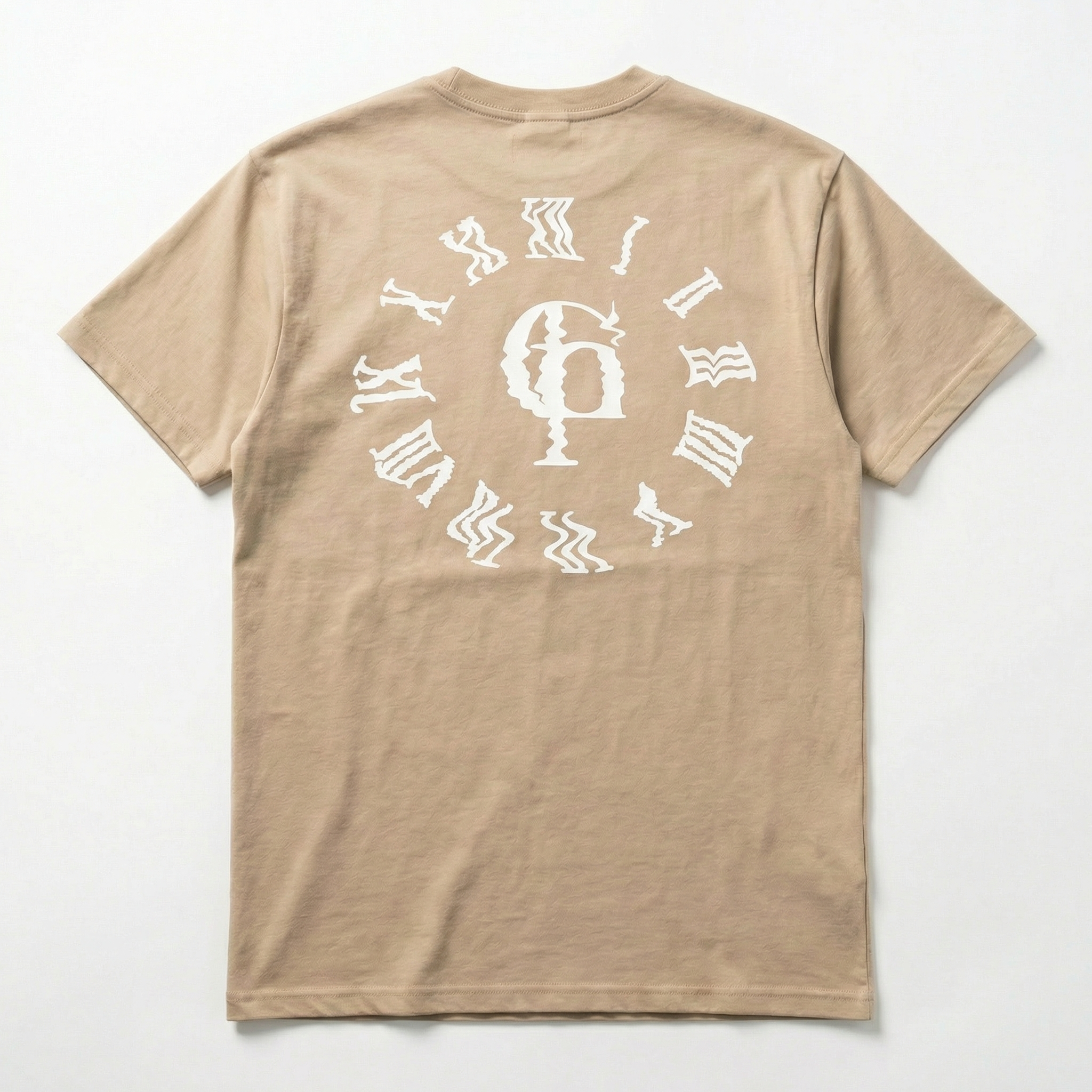 Beige Tee with White Rubber Print (Oversized)