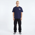 Navy Tee with White Rubber Print (Oversized)