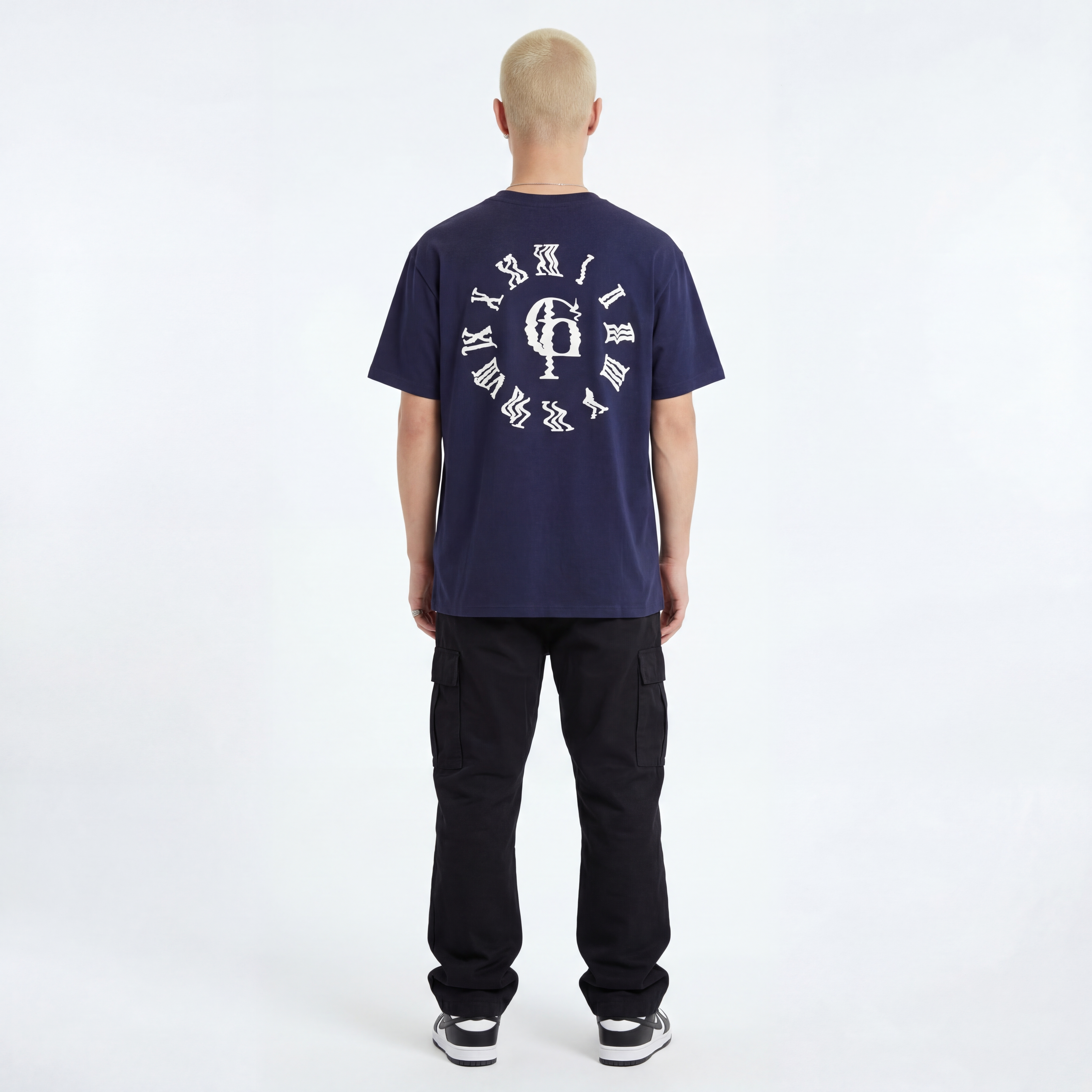 Navy Tee with White Rubber Print (Oversized)