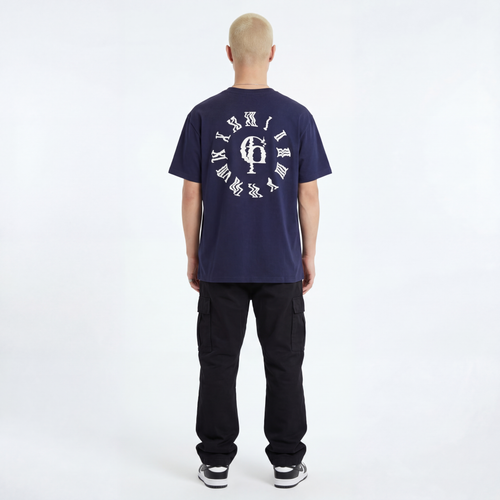 Navy Tee with White Rubber Print (Oversized)
