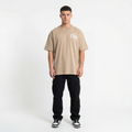 Beige Tee with White Rubber Print (Oversized)