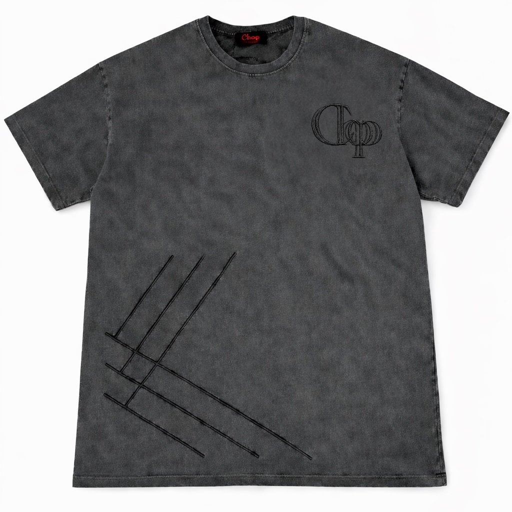 Stonewashed Tee with Black Embroidery (Oversized)